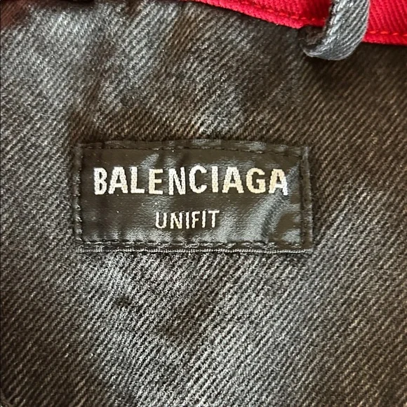 Balenciaga Black Denim Bomber Jacket with Red Accents - Picture 3 of 7